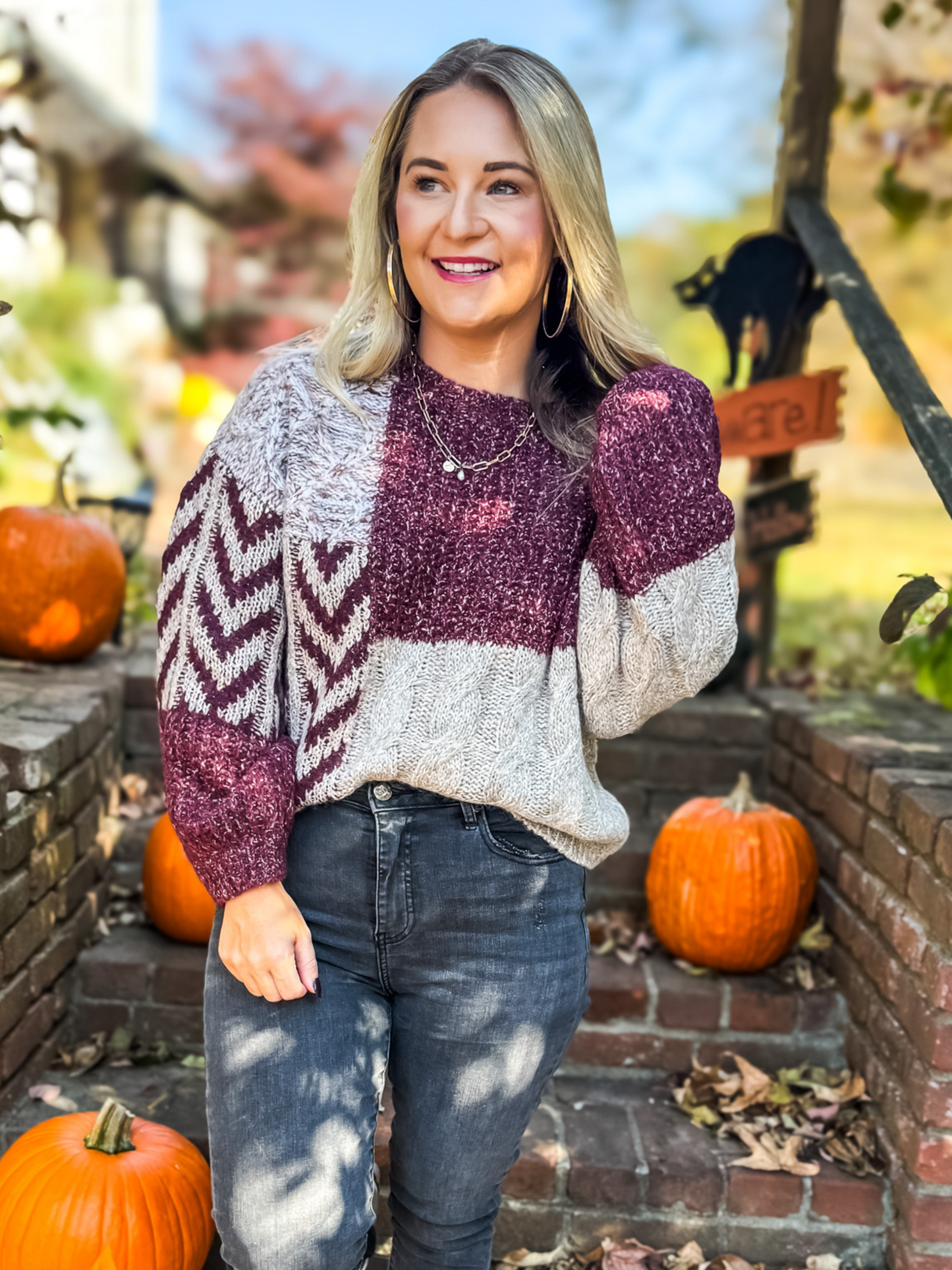 FIND ME IN FALL MIXED CABLE KNIT SWEATER WITH TIE BACK