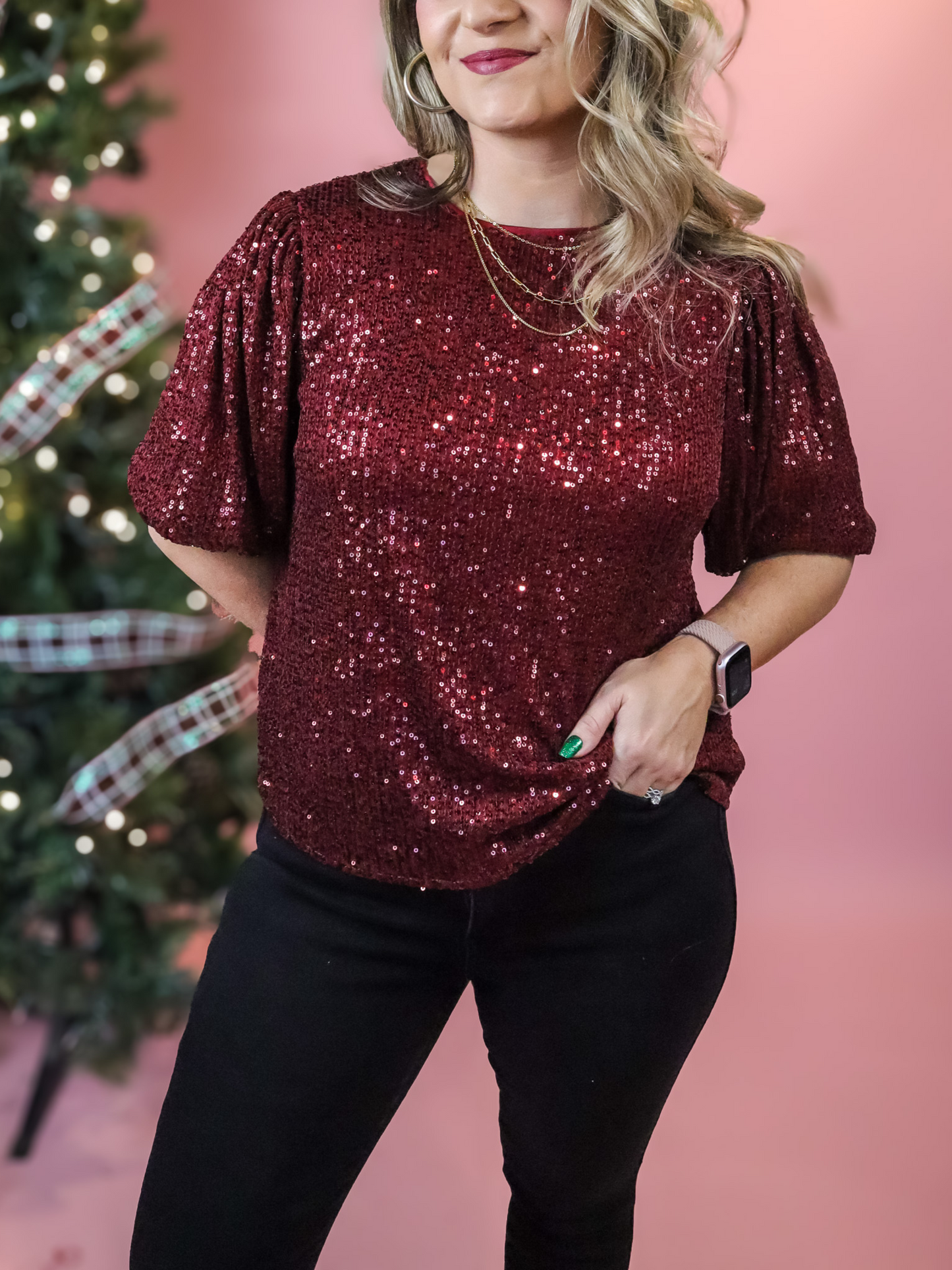 OH WHAT FUN LINED RED SEQUIN TOP