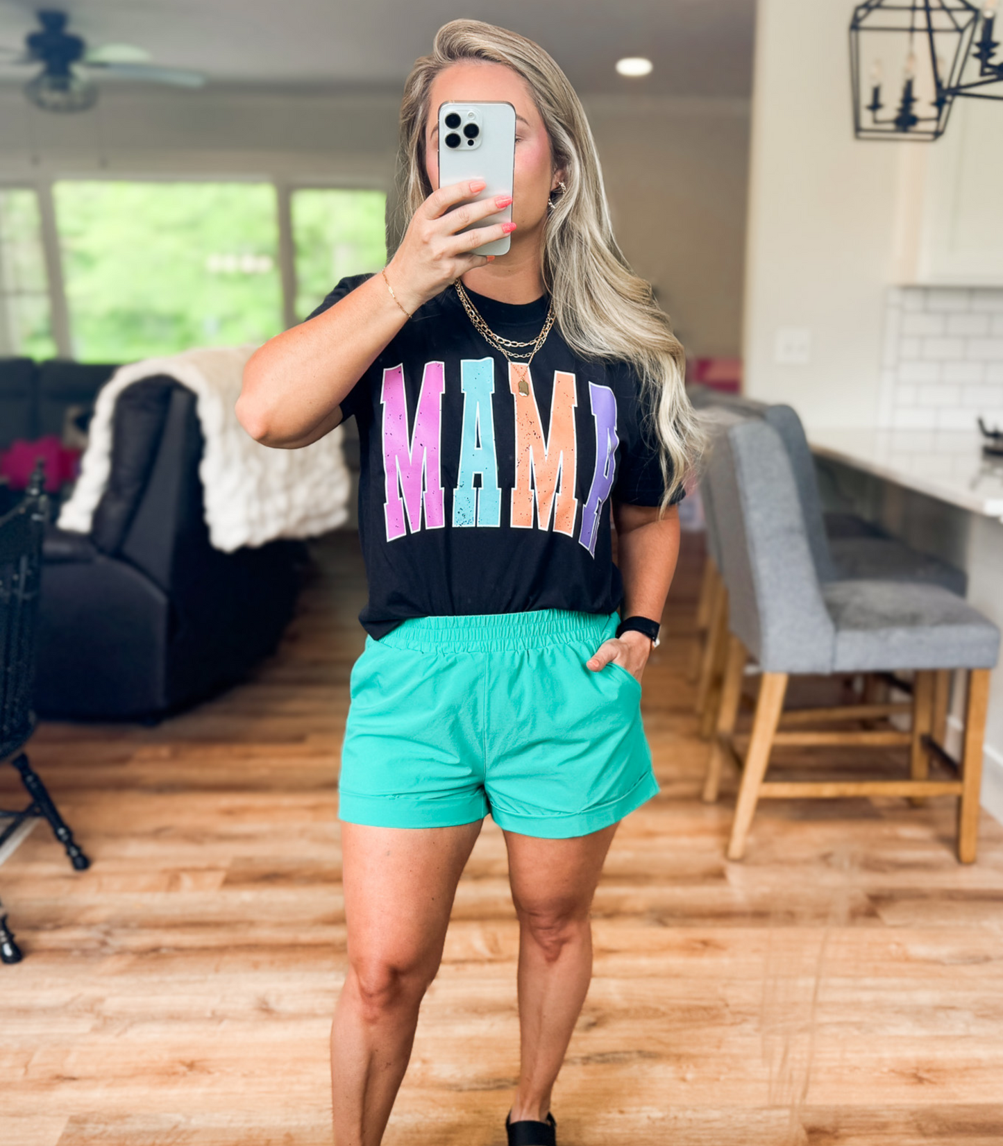 SLAY THE WAY HIGH WAISTED ATHELETIC SHORTS - SEA FOAM