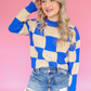 SOMETHING TO TELL BLUE TAUPE CHECKERED SWEATER