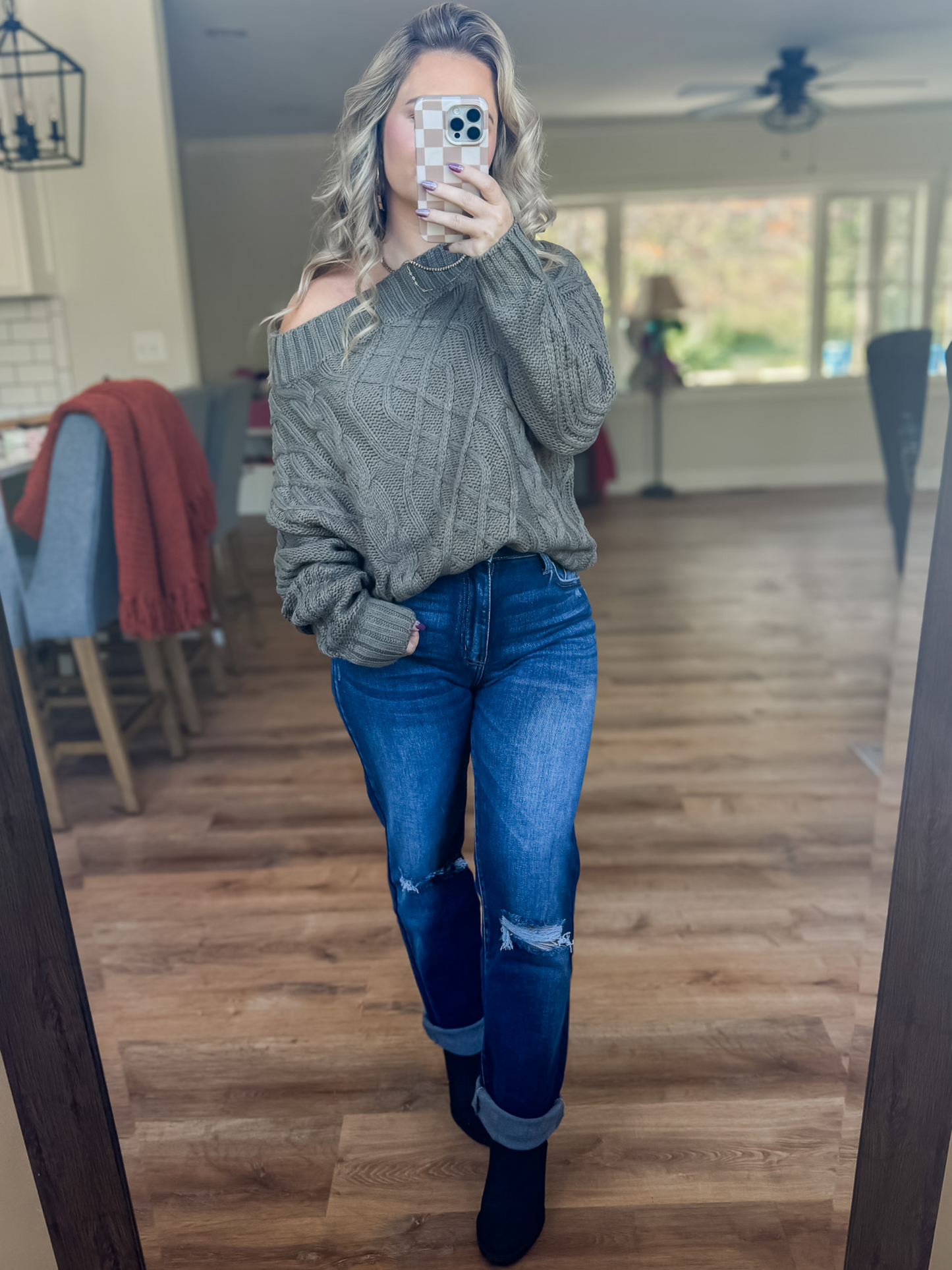 SLOW IT DOWN CABLE KNIT OFF SHOULDER SWEATER