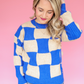 SOMETHING TO TELL BLUE TAUPE CHECKERED SWEATER