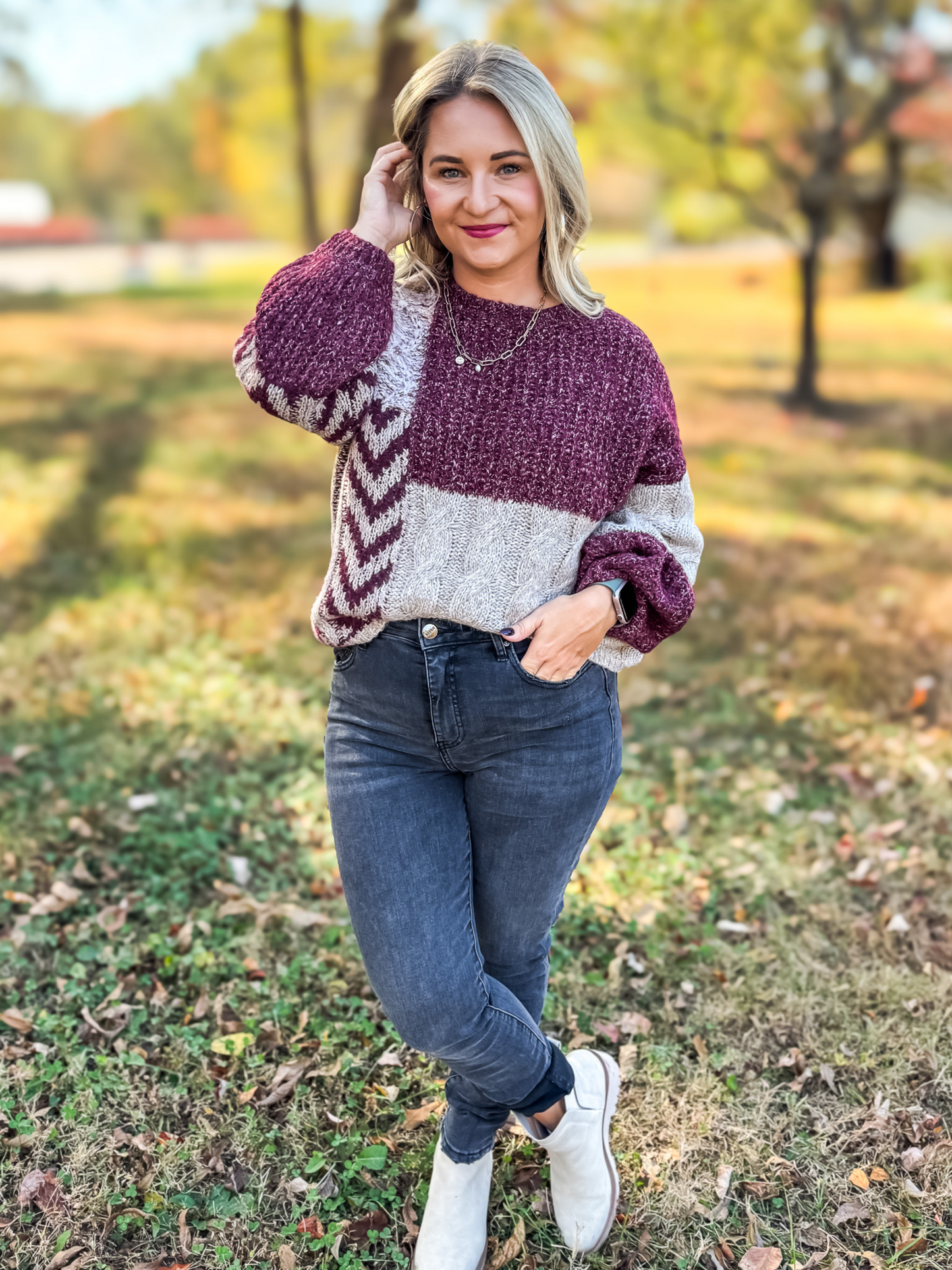 FIND ME IN FALL MIXED CABLE KNIT SWEATER WITH TIE BACK