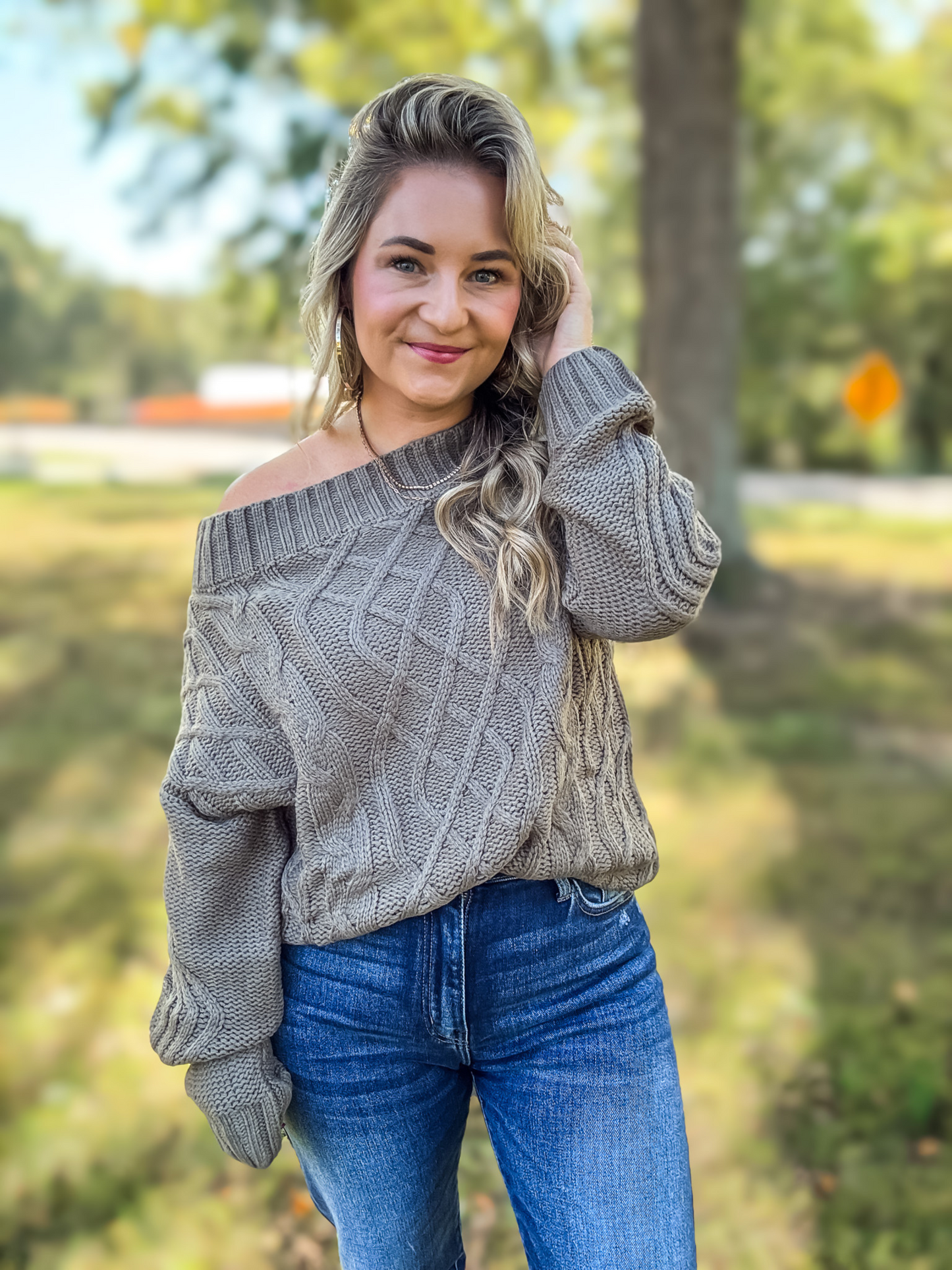 SLOW IT DOWN CABLE KNIT OFF SHOULDER SWEATER