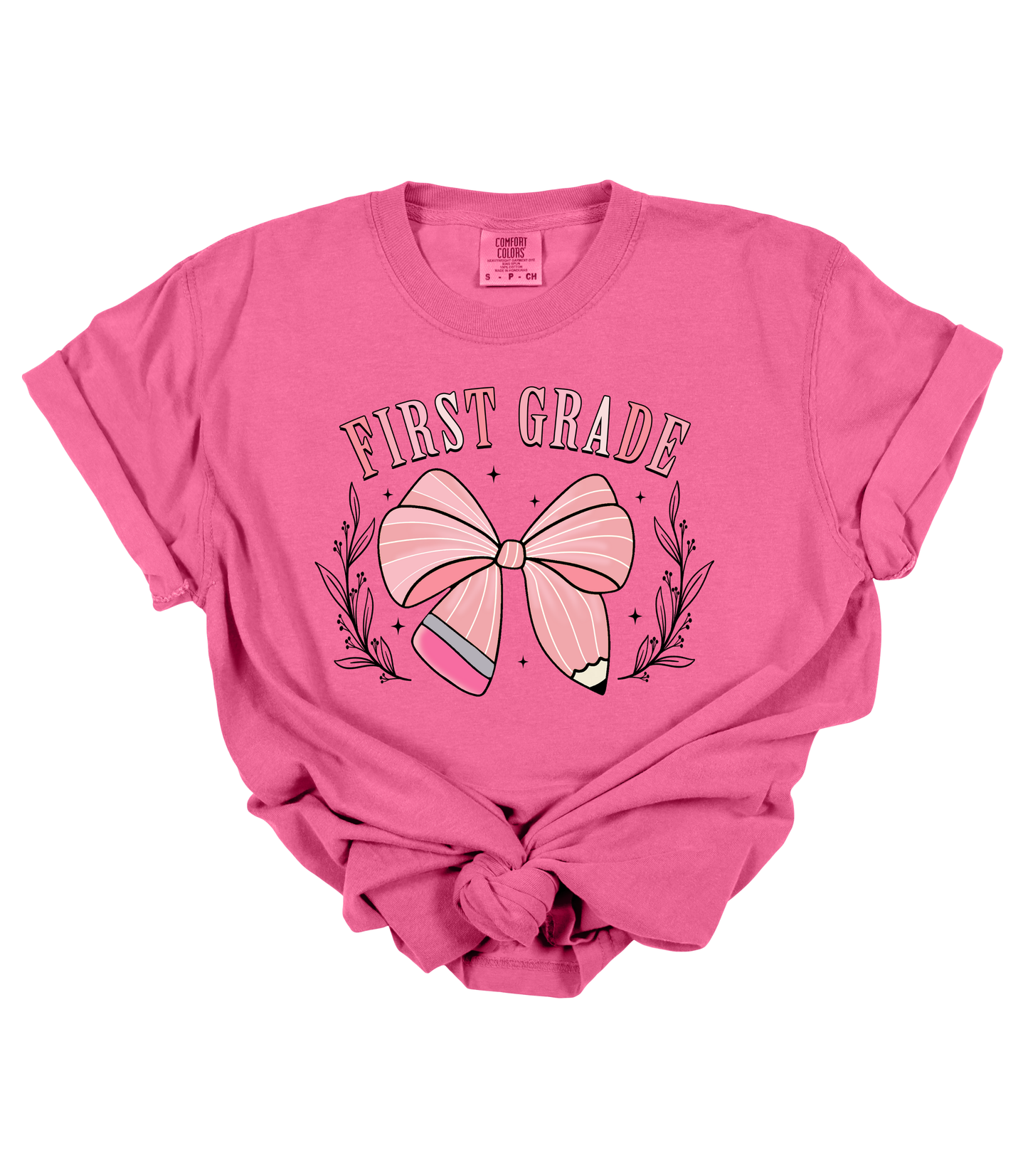 CUSTOMIZABLE GRADE PENCIL BOW TEACHER TEE