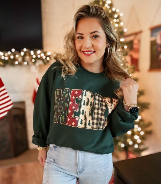 FAUX FABRIC MERRY - SWEATSHIRT OPTIONS