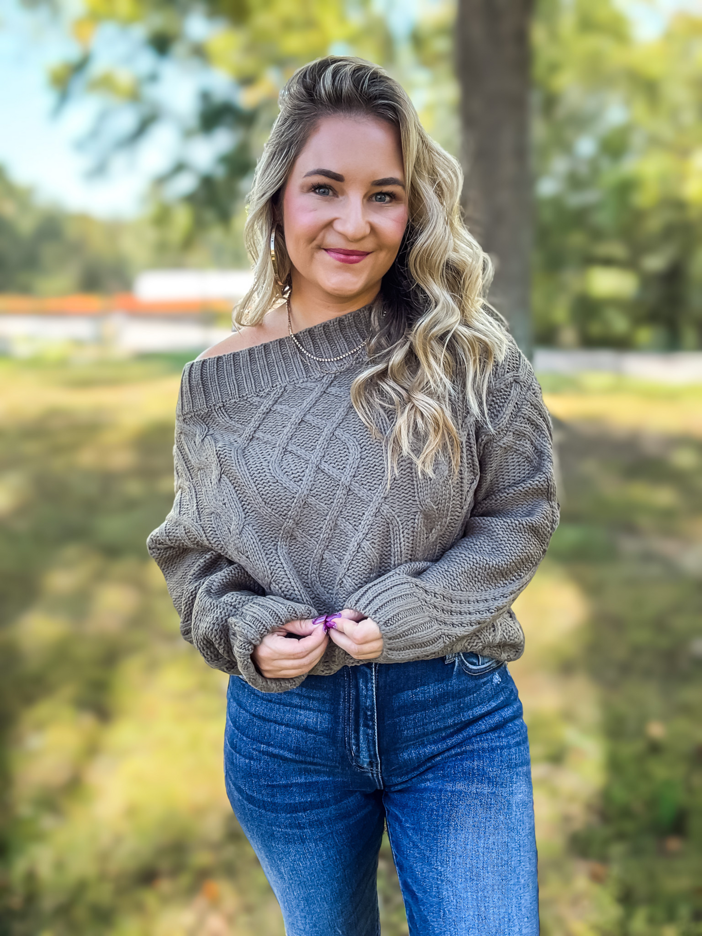 SLOW IT DOWN CABLE KNIT OFF SHOULDER SWEATER