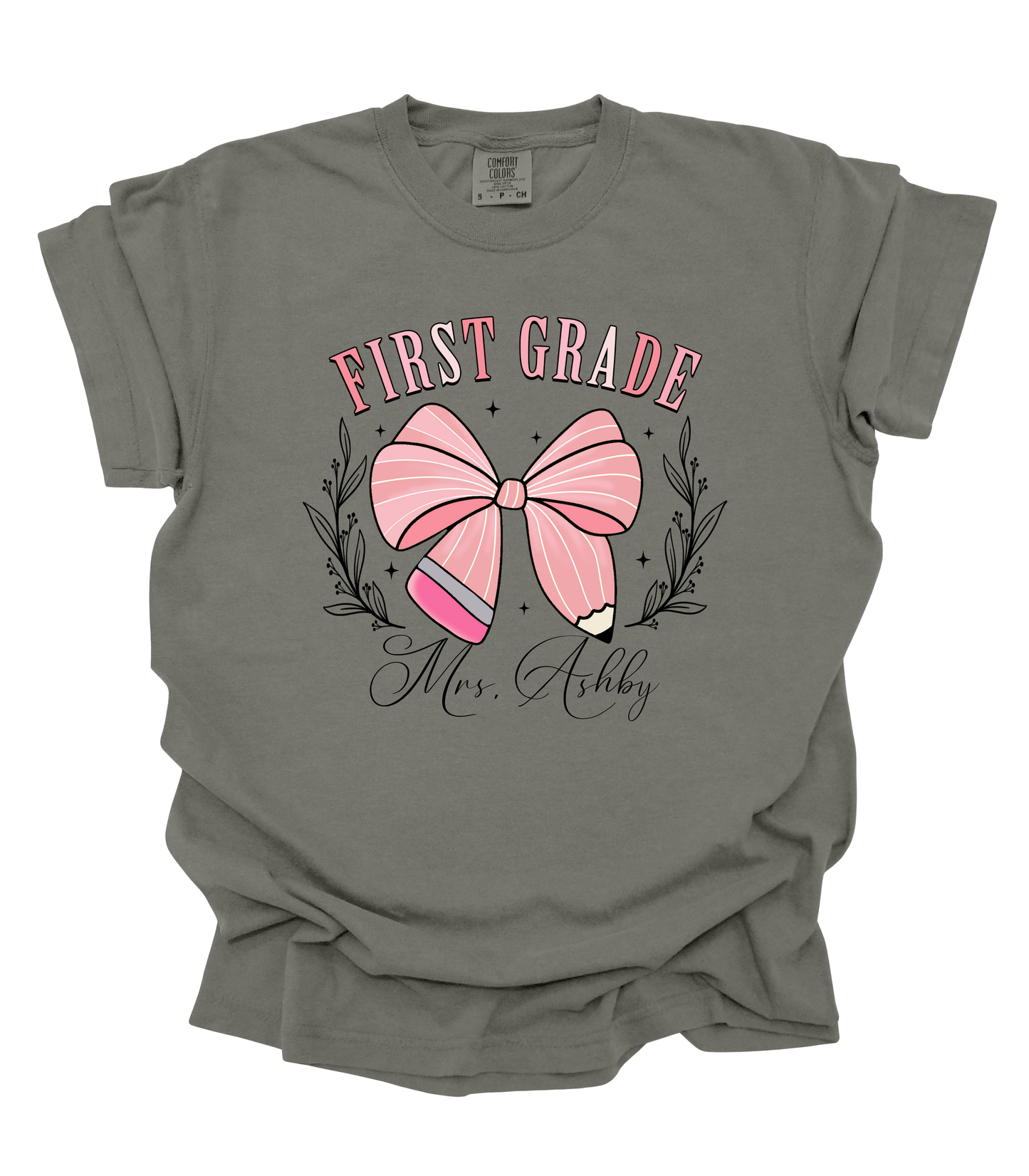 CUSTOMIZABLE GRADE PENCIL BOW TEACHER TEE