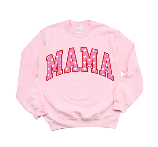 VARSITY MAMA PINK HEARTS CREW/TEE