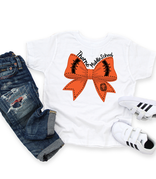 YOUTH THORNE MS ORANGE + BLACK BOW - TODDLER & YOUTH TEES
