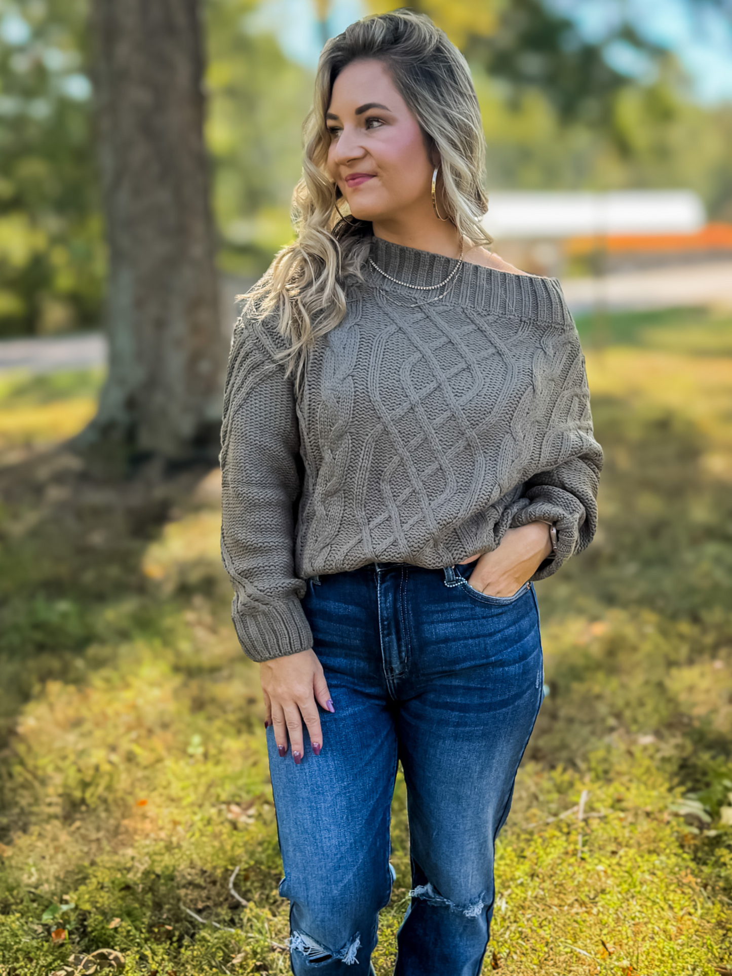 SLOW IT DOWN CABLE KNIT OFF SHOULDER SWEATER