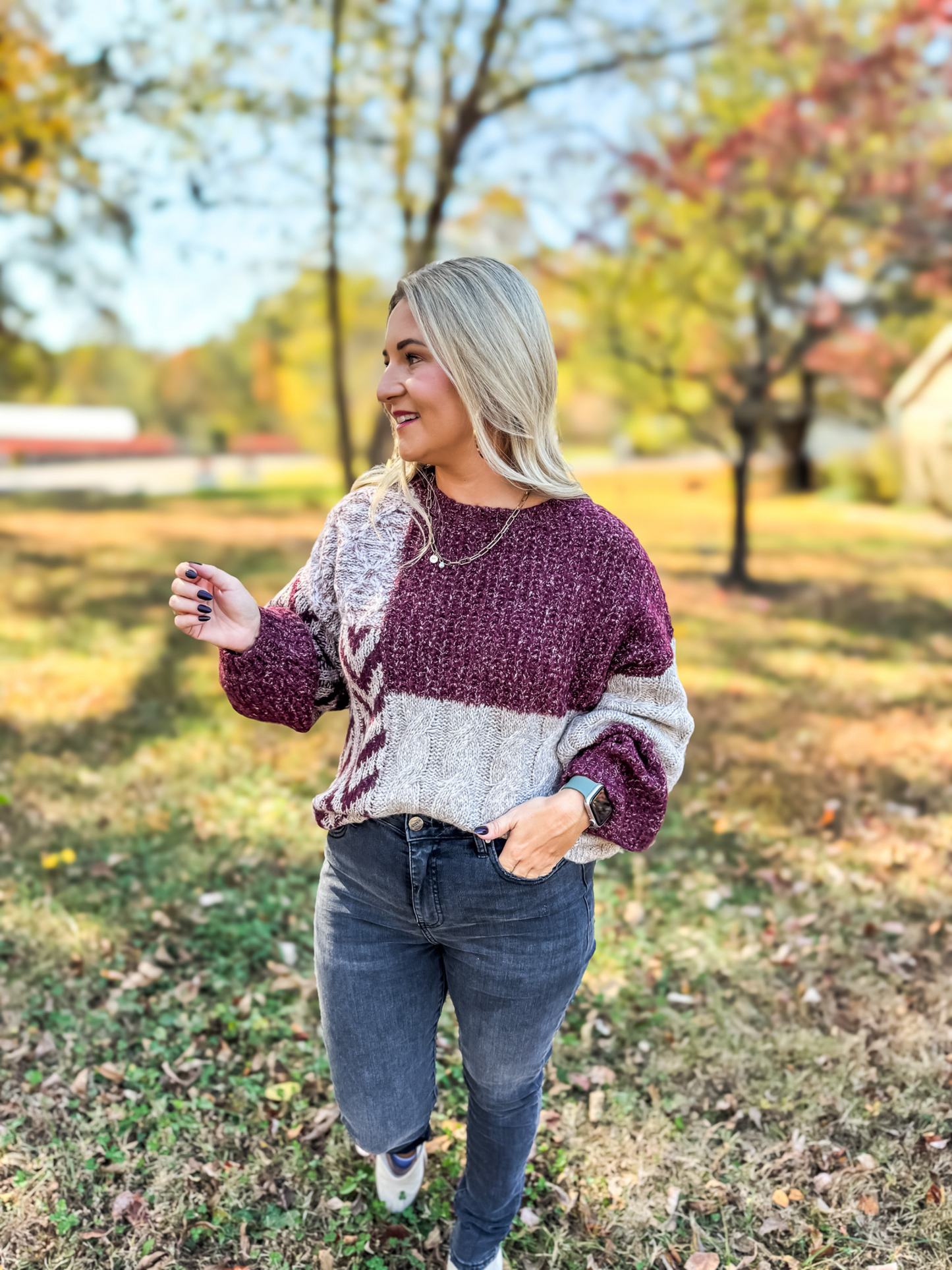 FIND ME IN FALL MIXED CABLE KNIT SWEATER WITH TIE BACK