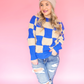 SOMETHING TO TELL BLUE TAUPE CHECKERED SWEATER