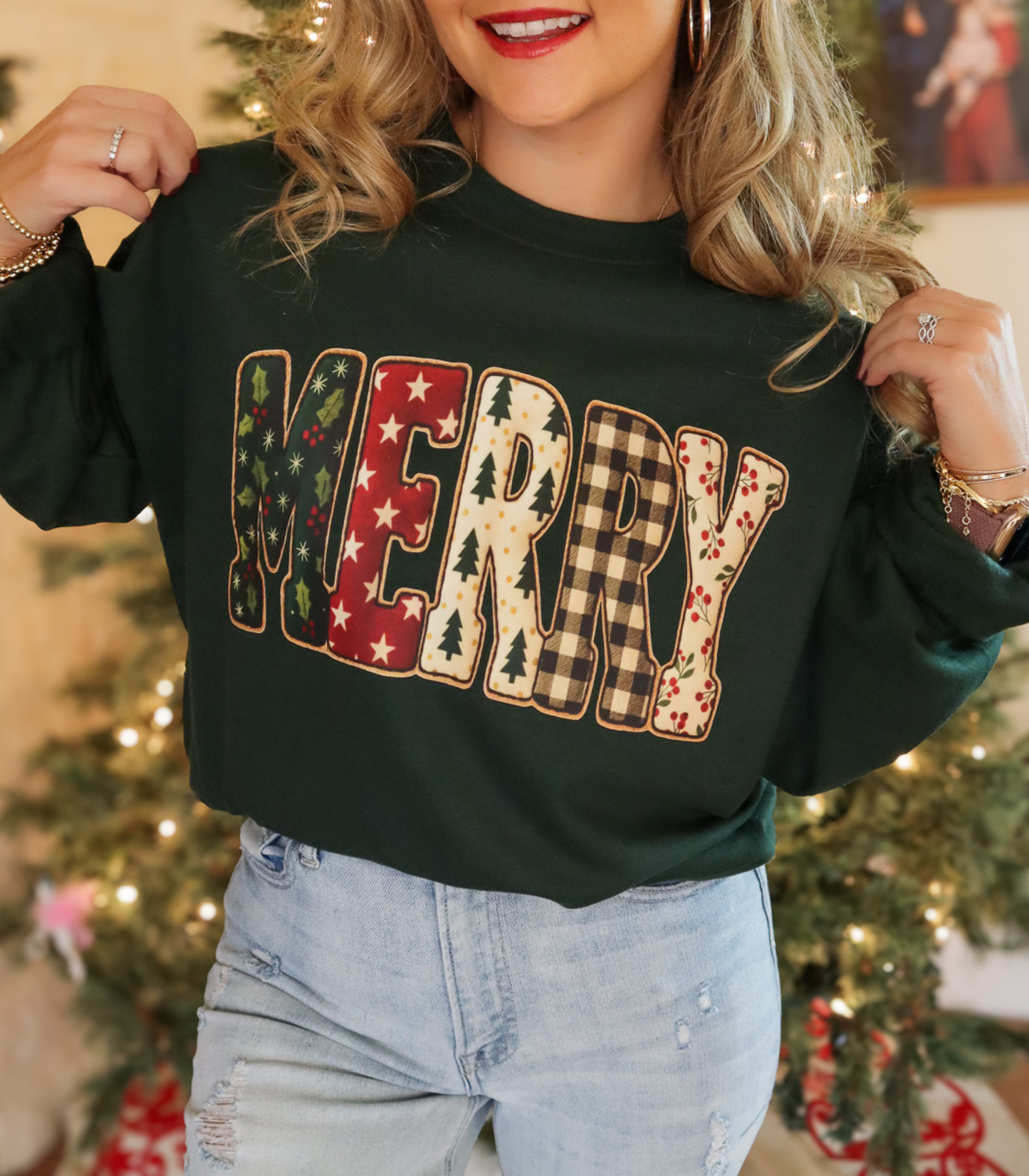 FAUX FABRIC MERRY - SWEATSHIRT OPTIONS