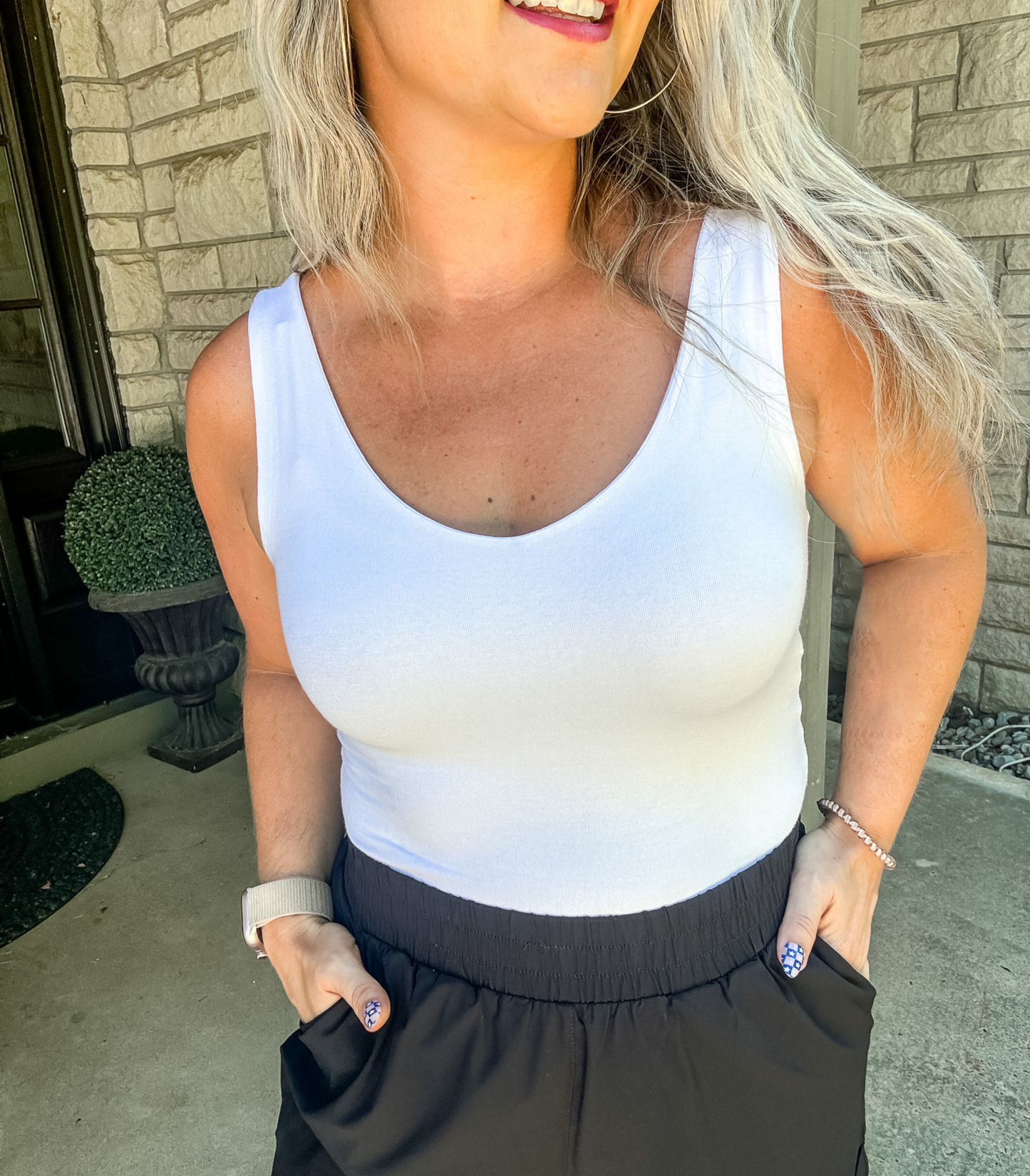 WHITE DOUBLED LAYERED V NECK TANK - BEST OF THE BEST BASIC