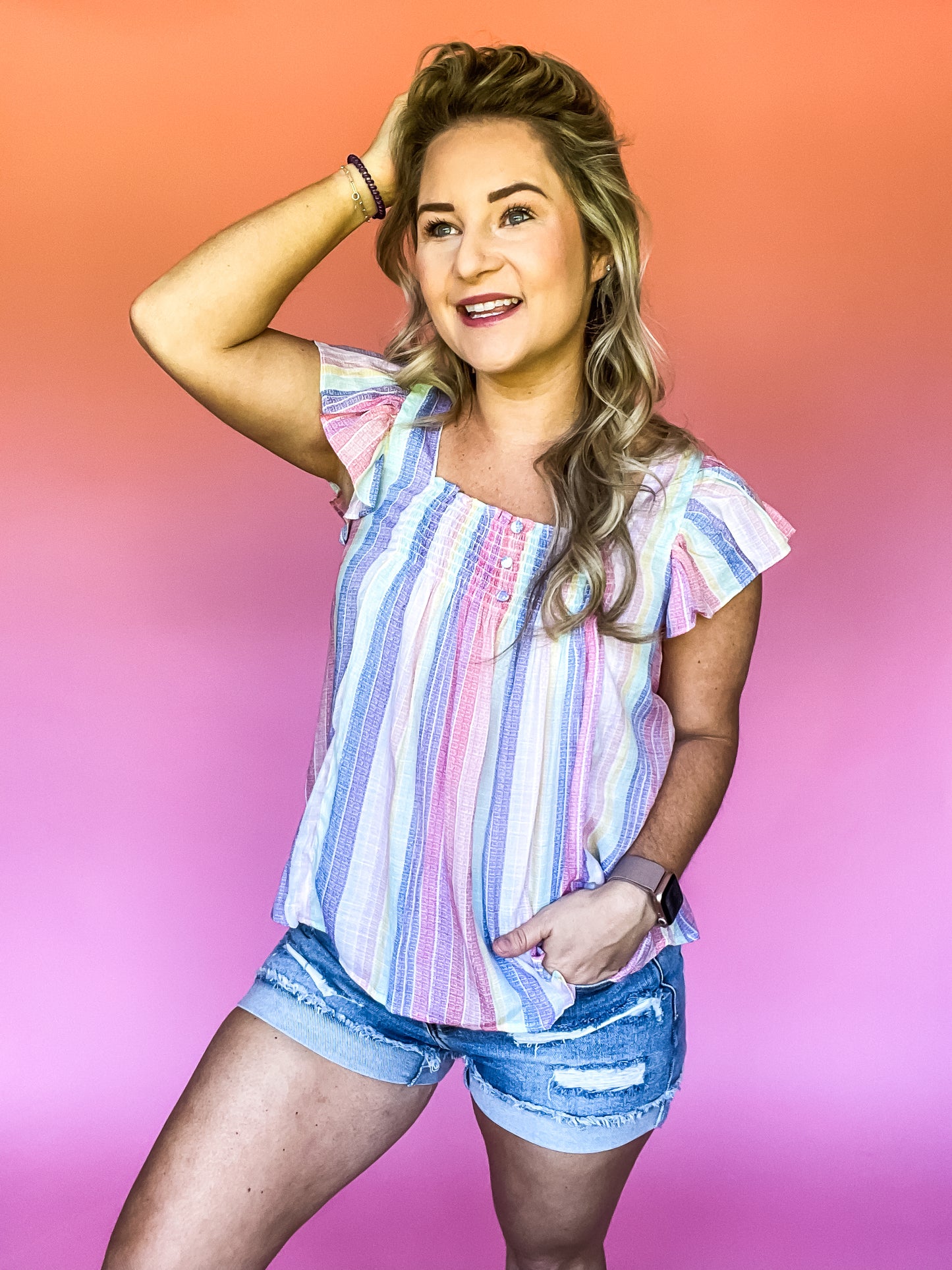 OUT OF OFFICE MULTICOLORED TOP - FINAL SALE