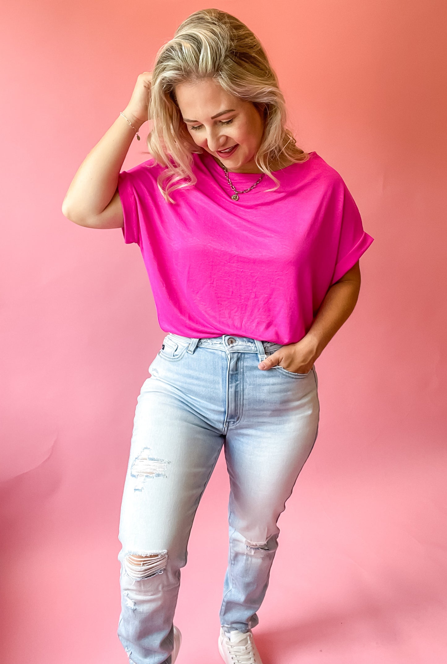 YOU PROOF HOT PINK DOLMAN TOP - FINAL SALE