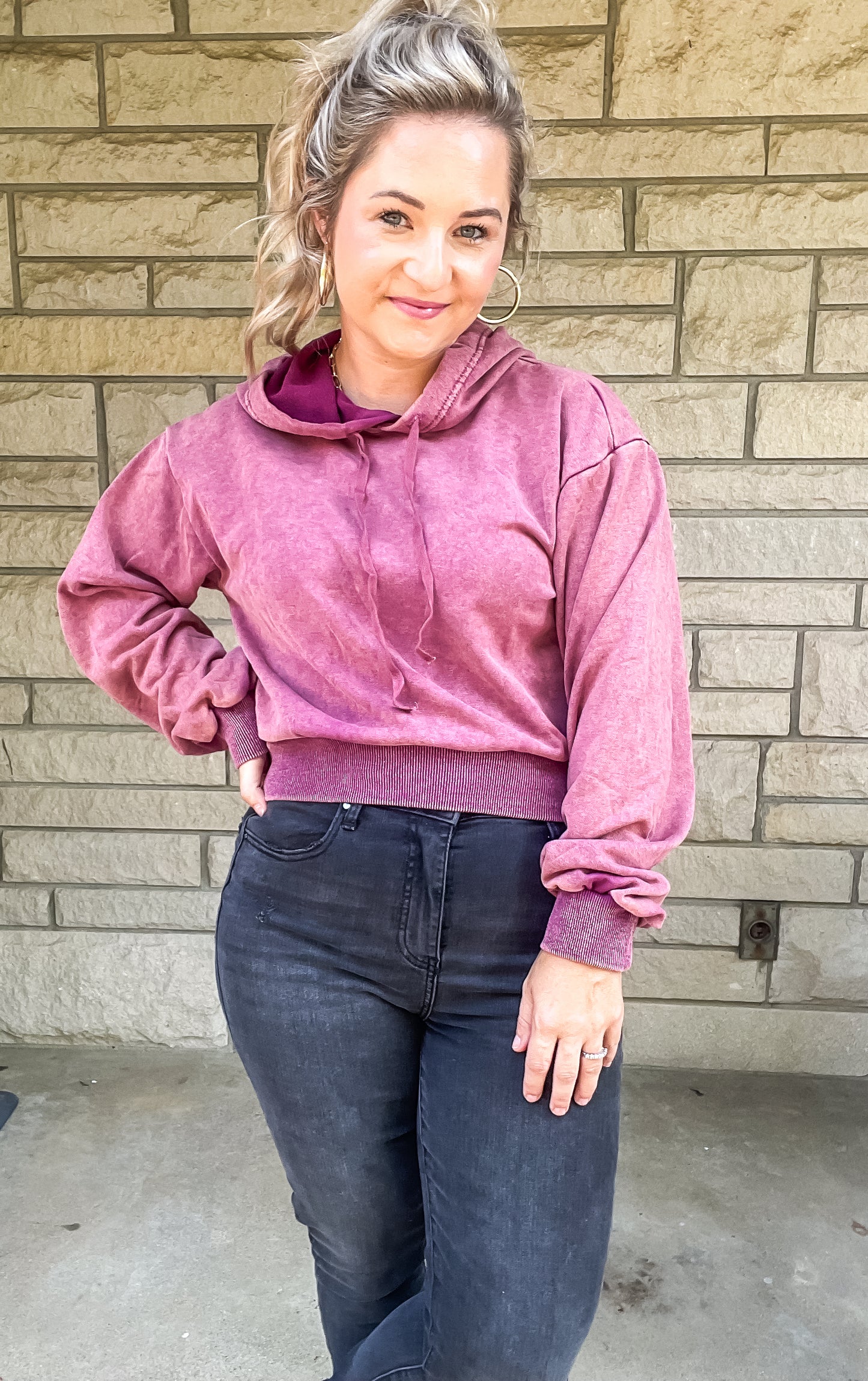 BETTER THAN THIS BERRY CROPPED HOODIE-FINAL SALE