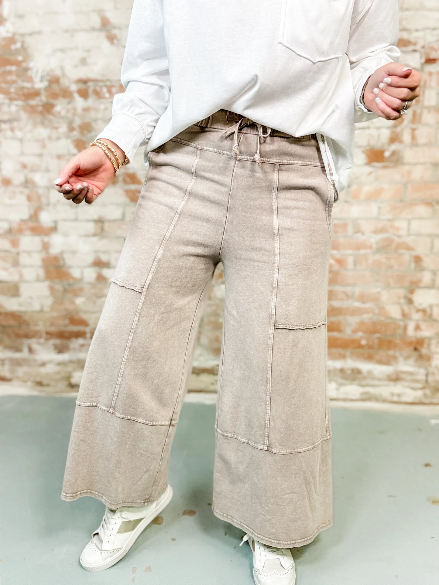 GOOD DAY MINERAL WASH FRENCH TERRY WIDE LEG PANTS