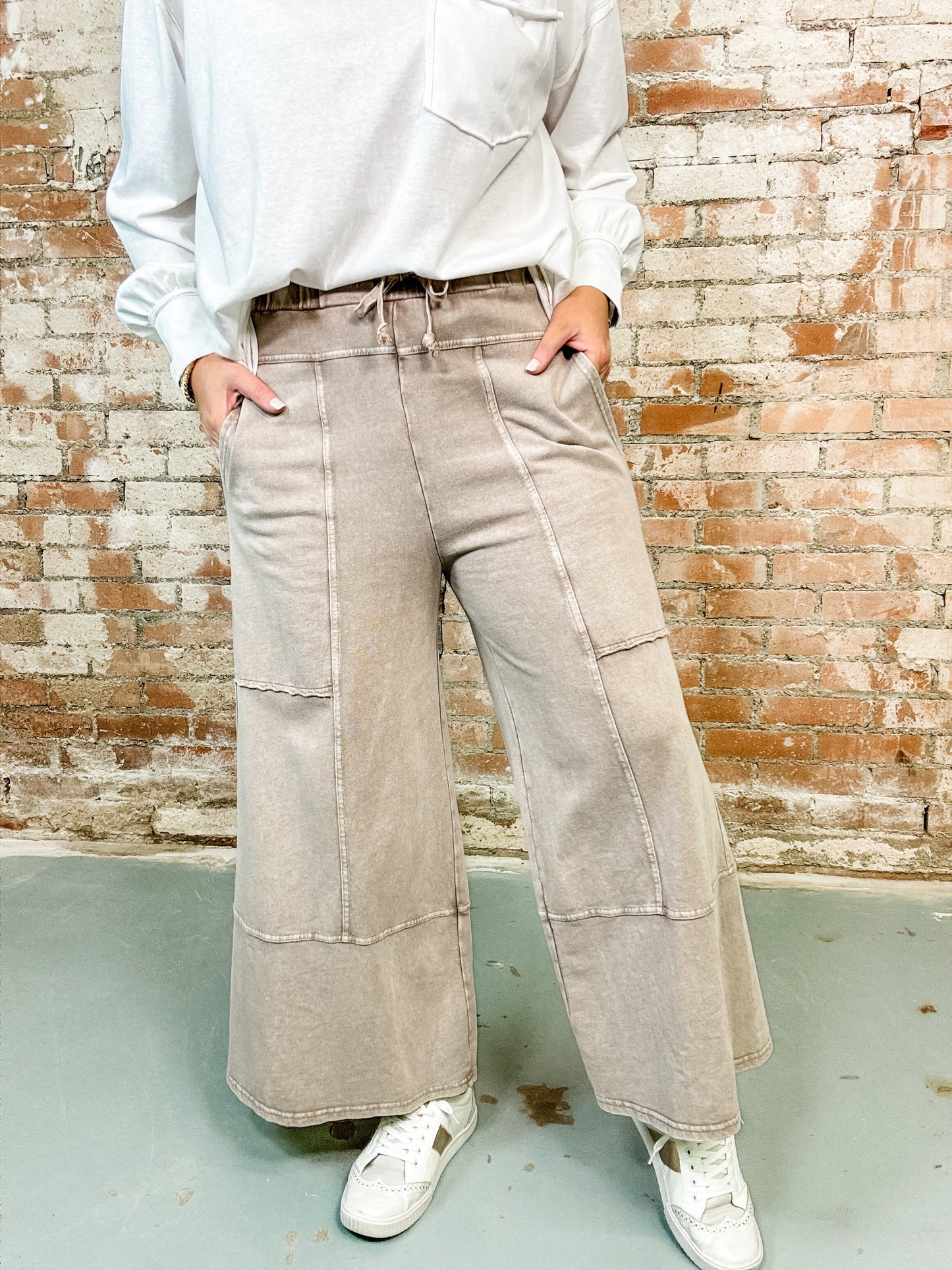 GOOD DAY MINERAL WASH FRENCH TERRY WIDE LEG PANTS