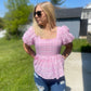 PINK PICNIC PUFF SLEEVE TOP - FINAL SALE