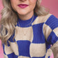 SOMETHING TO TELL BLUE TAUPE CHECKERED SWEATER