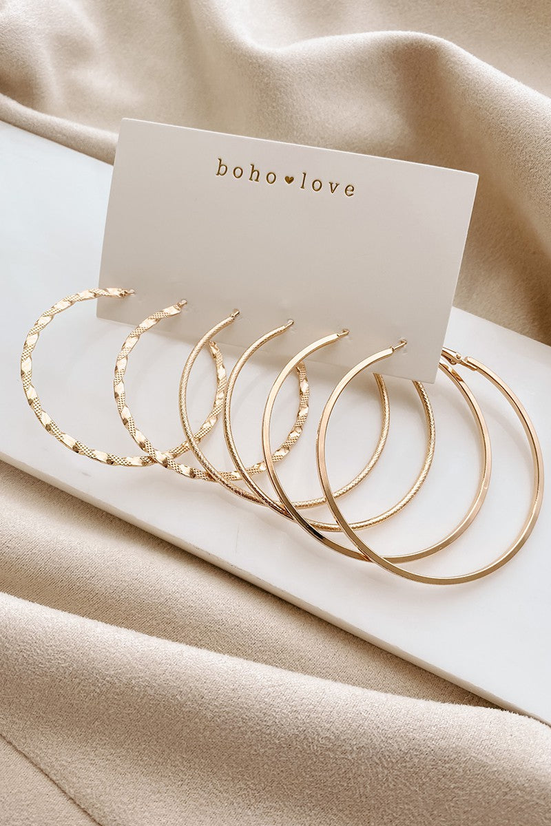 GOLD LIGHTWEIGHT HOOP EARRING 3 PACK